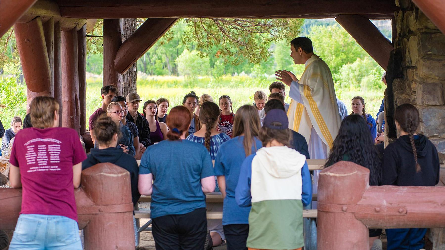 Students on the Medora trip at Mass