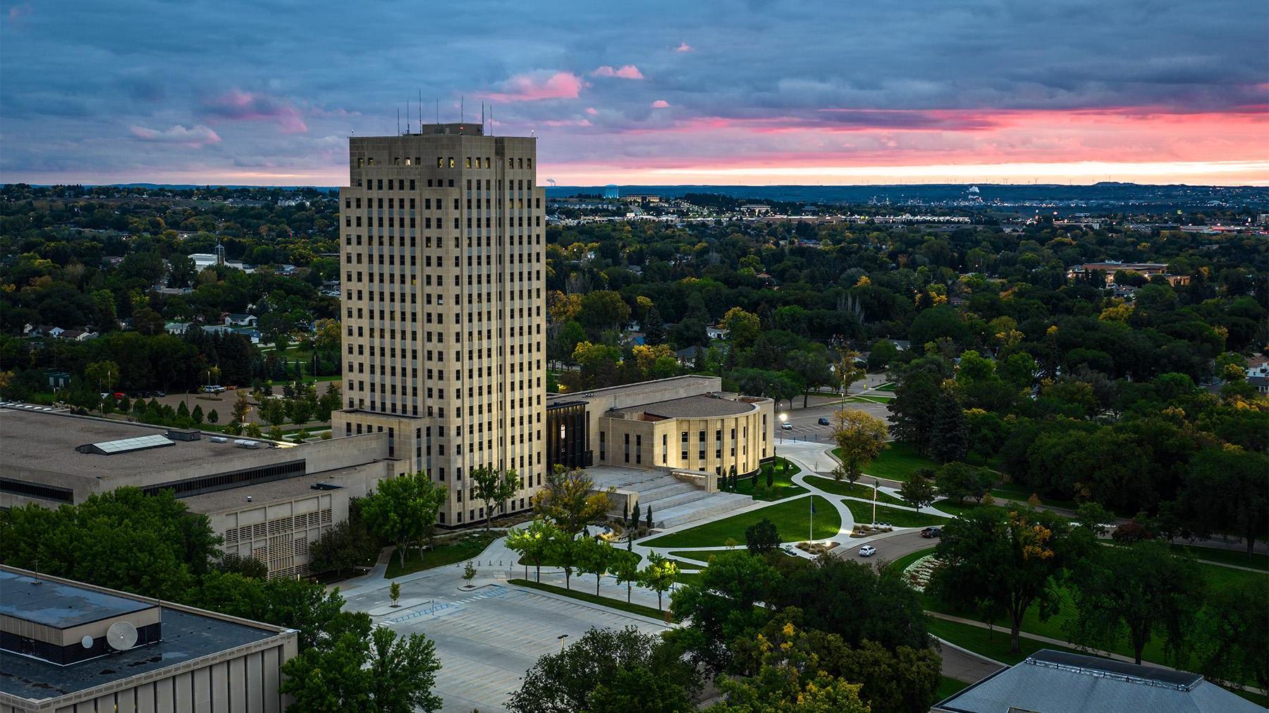 Sunset behind the bismarck capital.